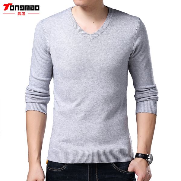 

tongmao 2018 spring new men's casual sweater v-neck long sleeve solid men simple style knit fashion pullover for men's, White;black
