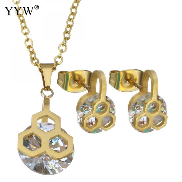 

2018 fashion geometry jewelry set stainless steel pendant necklace earrings crystal necklace set for women statement jewelry, Silver