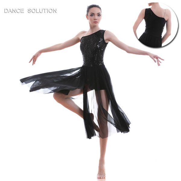 

black sequin lace bodice ballet costume lyrical & contemporary dance dress mesh skirt women & girl stage costume dress, Black;red