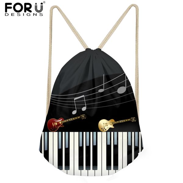 

forudesigns men small backpack music notes with piano keyboard men's casual drawstring bags for kids boys school bag new