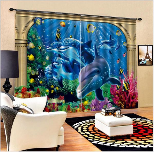 2019 3d Blackout Curtains Ocean World Dolphin Playroom Children S