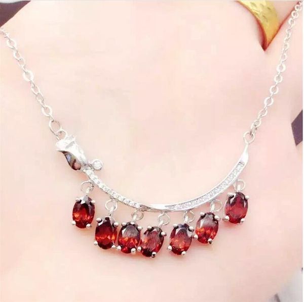 

natural garnet necklace pendant real origin red garnet 925 sterling silver fine jewelry 4*6mm 7pcs