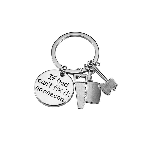 

if dad can't fix it,no one can' keychain for father gift auto mechanic gift hammer wrench tools construction key chain sets, Silver