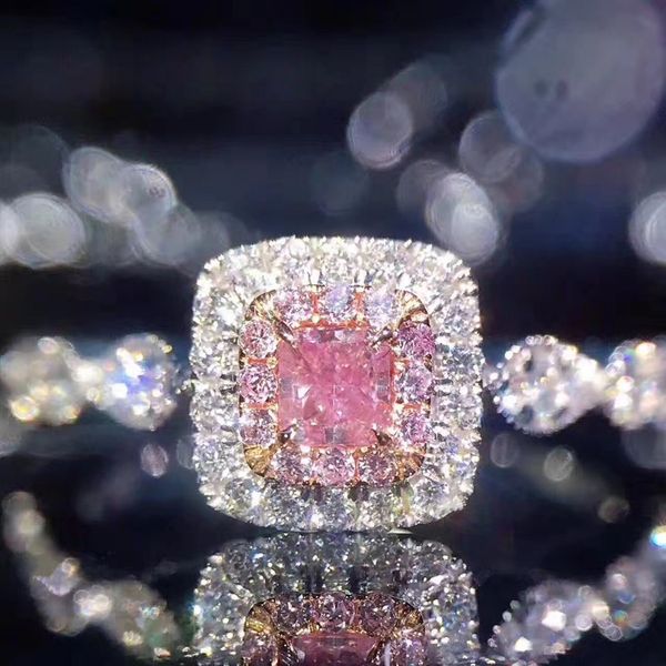 

genuine women fashion 925 sterling silver rings diamonique 1cz 5a pink cz engagement wedding band ring for women gift, Slivery;golden