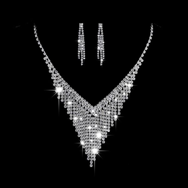 

2018 bridal jewelry bridal wedding jewelry bridal tassel sparkling necklace earrings two-piece suit jewelry accessories for party wedding, White