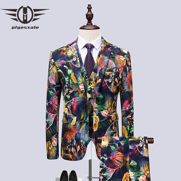 

plyesxale wedding floral suits for men 2018 slim fit 3 piece new arrivals mens dinner prom suits groom 5xl 6xl plus size q497, White;black