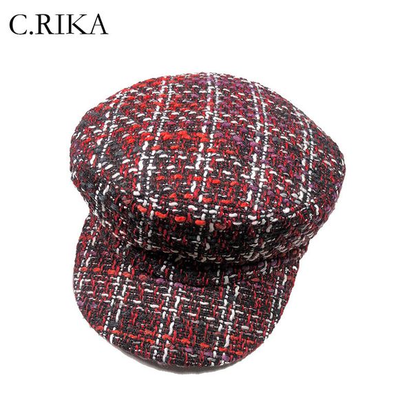 

2018 new women winter hat fashion warm stripe tweed newsboy caps flat visor caps gorras female retro octagonal hat berets, Blue;gray