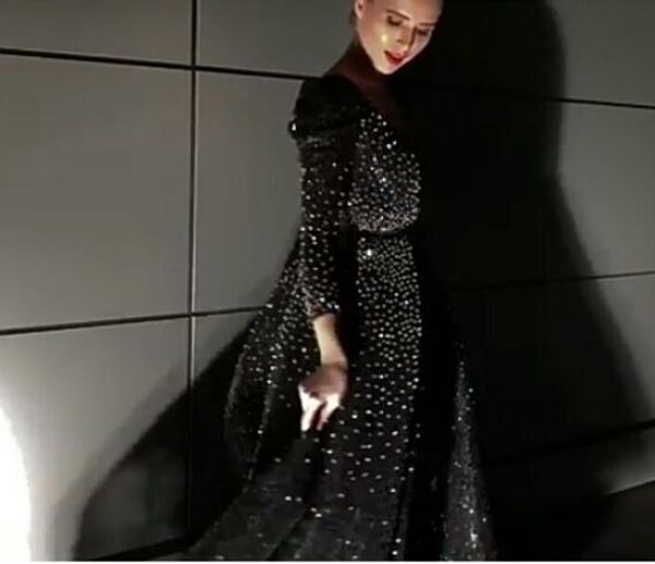 

evening dress long dress o-neck black beaded long sleeve dazzing modern customable all sizes cool dazzling ruffls, Red