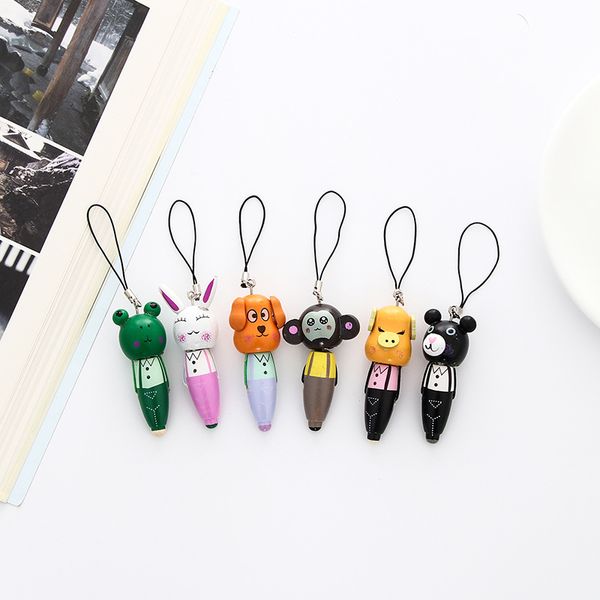 

2 pcs/set cartoon wood animal ballpoint pen creative pen office tools school stationery supplies gift for boys and girls, Blue;orange