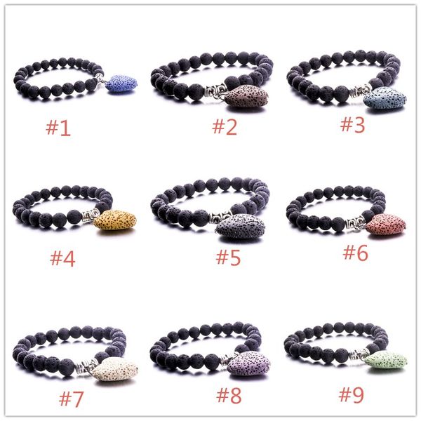 

lava stone 20mm heart love charms bracelets aromatherapy essential oil perfume diffuser bracelet for women men jewelry, Black