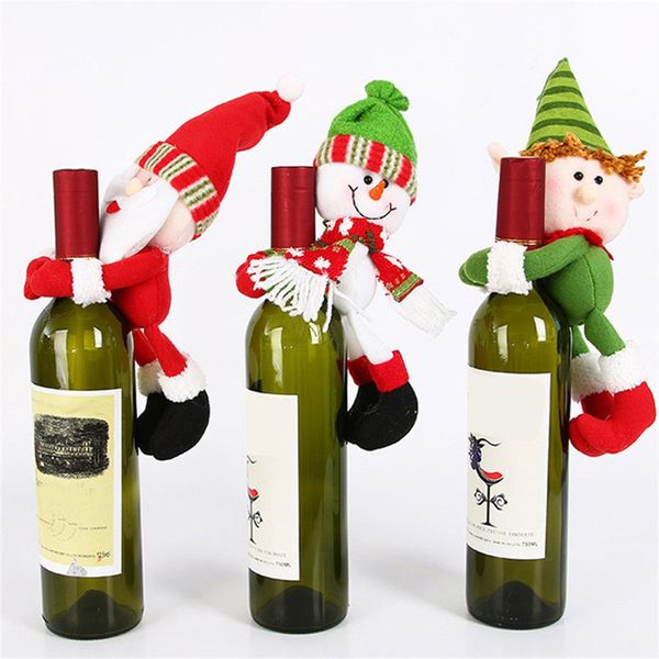 

bottle holder red wine bottle cover bags hug santa claus snowman dinner table decoration home christmas party decors new xmas