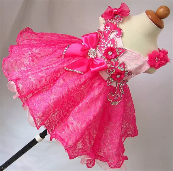 

cute soft lace 2019 spaghetti rhinestone a-line girls' pageant dresses custom formal flower girls party gowns with bow kids birthday go, White;red