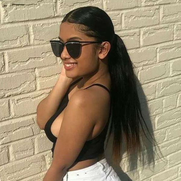 

human hair ponytail european straight hair extensions 120 gram wrap around clip in pony tail remy hair 10-22 inches, Black