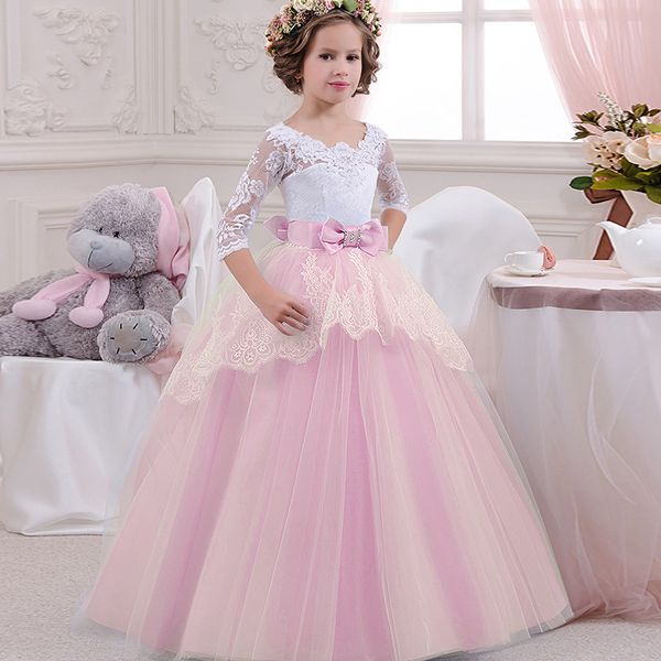 

girls wedding formal dress elegant long prom dresses for children princess girls party pageant v-backless gowns, Red;yellow