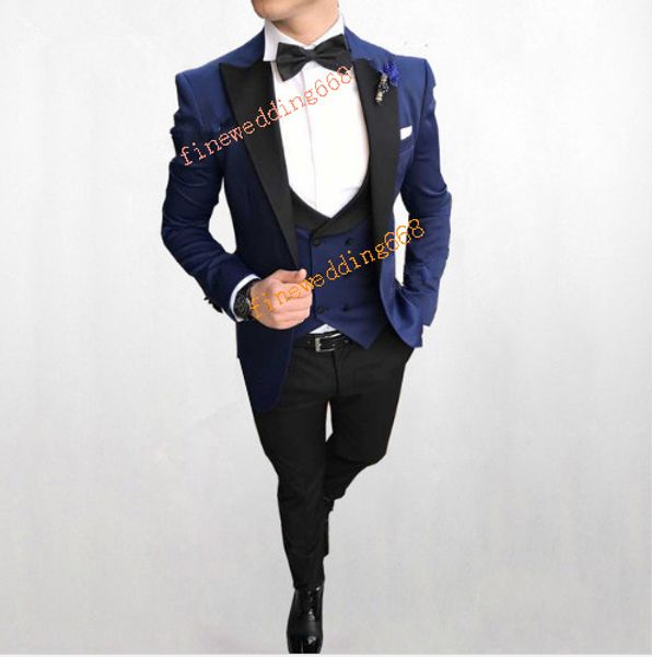 Marka Yeni Groomsmen Tepe Yaka Yakışıklı Bir Düğme Damat Smokin Erkek Takım Elbise Düğün / Balo / Akşam Yemeği İyi Adam Blazer (Ceket + Pantolon + Kravat + Yelek) m797