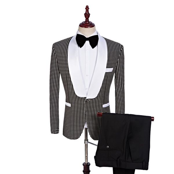 Black White dot Noivo Smoking Xale Lapela Centro de Ventilação Homens Casamento Blazer Homens Jantar Prom Business Suit Personalizar (Jacket + Pants + Tie) 1156