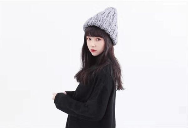 

women dedigner winter beanie causal knited sweet hat female solid color skull caps lovely beanie ing, Blue;gray