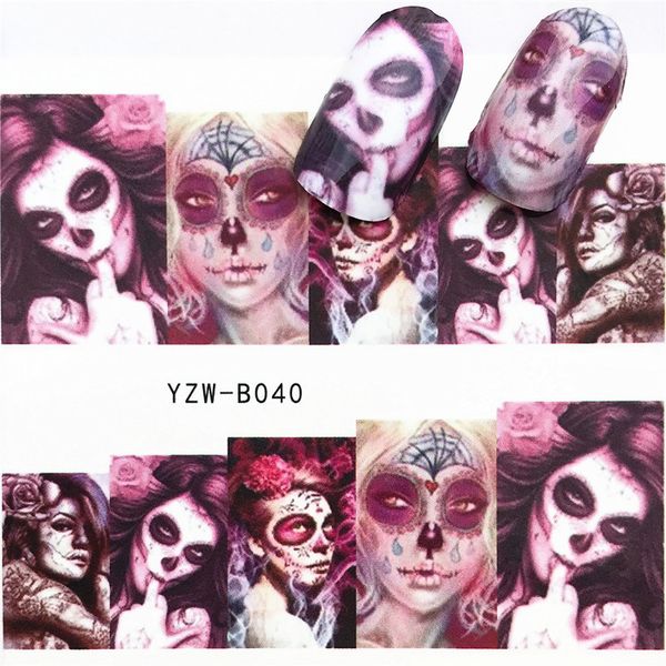 

1 pcs halloween nail sticker water decals nail glitter flower cat butterfly transfer art decoration m3b2, Silver;gold