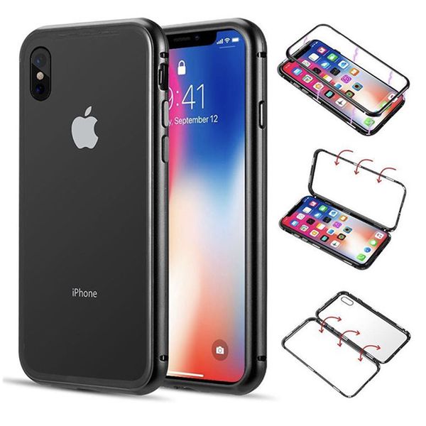 

For iPhone XS Max XR X Magnetic Adsorption Metal Clear Back Case Tempered Glass Hard Back Slim Phone Cover For iphone 7 8 6S 6 PLUS