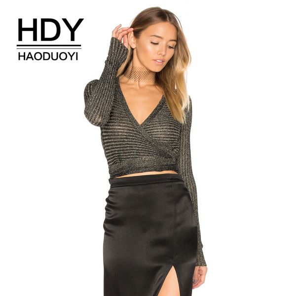 

hdy haoduoyi brand 2018 women black bright silk sweater deep v-neck long sleeve belt waist female casual pullovers lady, White;black