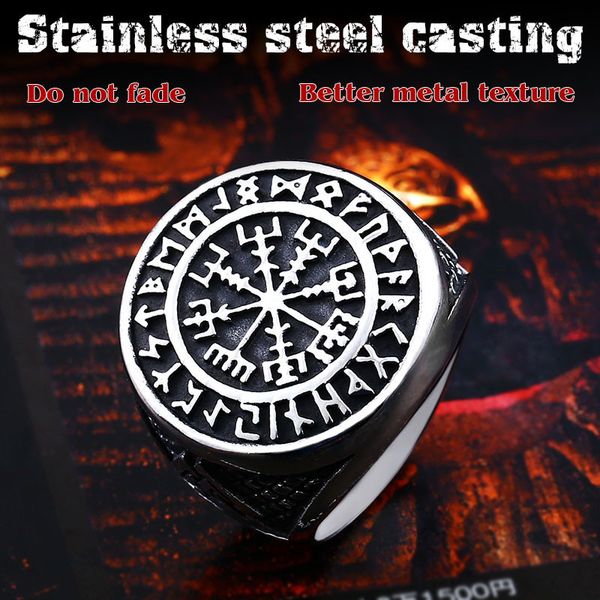 

beier 316l stainless steel nordic viking ring custom rune beads signet wolf scandinavn odin symbol fashion men jewelry lr522, Golden;silver