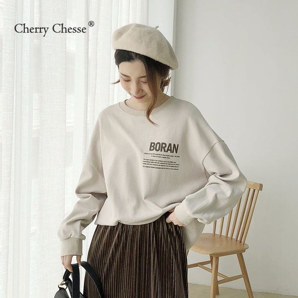 

cherry chesse письмо женщины осень толстовка с длинным рукавом o шеи пуловеры женский повседневная весна толстовки, Black