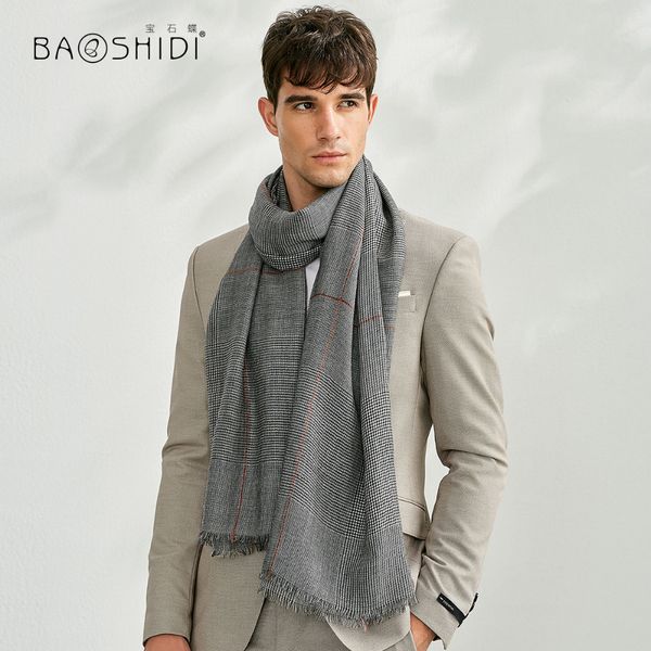 

baoshidi]2018 men 100% cashmere scarf, gentlemen autumn winter scarf, warm cashmere shawl for male friend, Blue;gray