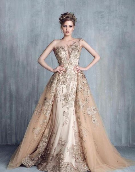 

ony chaaya evening dresses with detachable train champagne beads mermaid prom gowns lace applique sleeveless dhgate, Black;pink