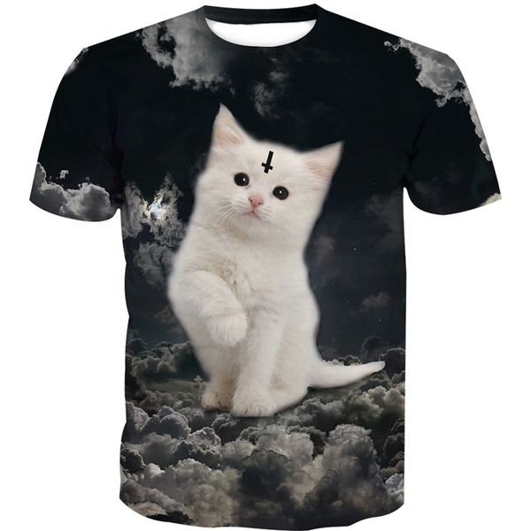 

cloudstyle 3d tshirt men clothes 2018 satan cat 3d print short sleeve tee shirt summer streetwear cute kitten plus size 5xl, White;black