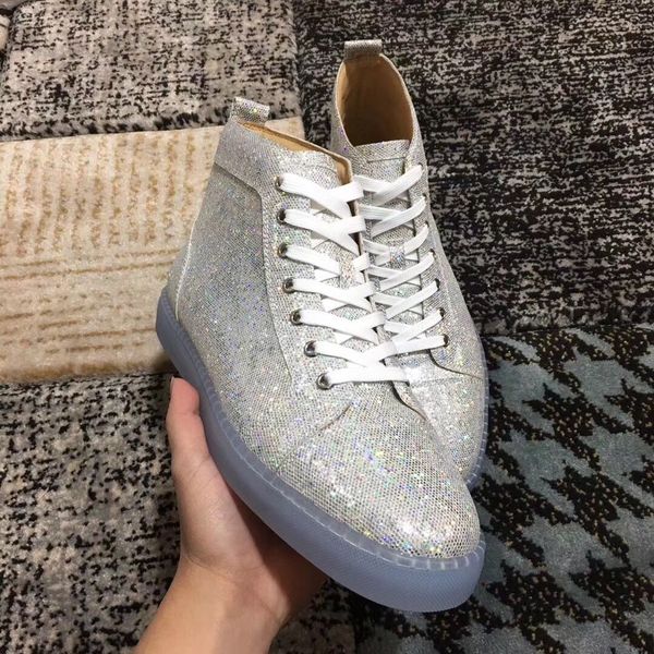 

High-Top Блеск Кожа Кроссовки Обувь Для Женщин,Мужчины Красное Дно Louflats Повседневная