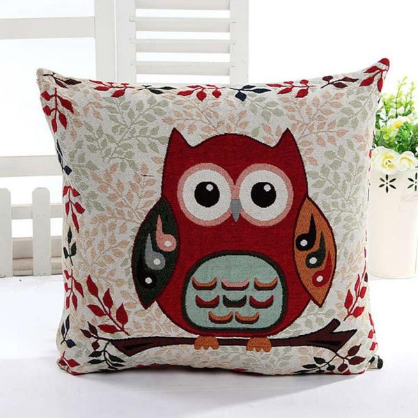 

cute owl pattern cotton linen pillow case sofa throw cushion cover home decor square