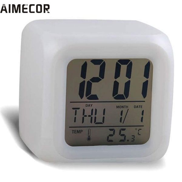 

my house digital alarm night glowing cube 7 colors clock led change fashion 2017 new sell 17tue22