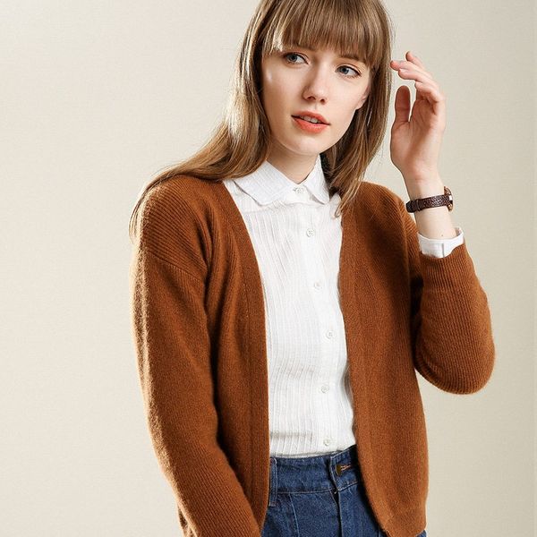 

2018 wool short cardigan women open stitch cardgian all match thick knit v-neck full sleeve cardigan sweater little jacket soft, White;black