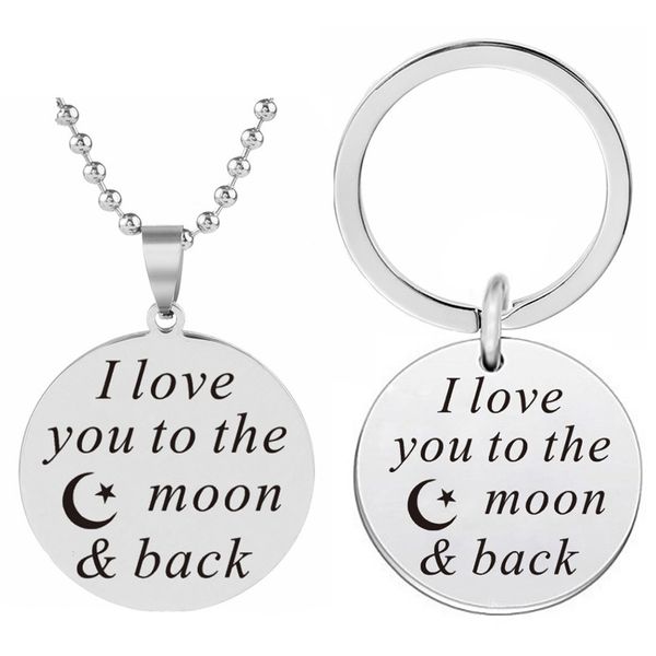 

love you to the moon & back keychain wife girlfriend keyrings pendant necklace husband gift for him anniversary birthday gifts, Silver