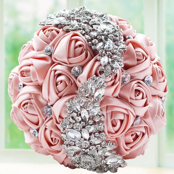 

2018 новый румянец crystal brooch свадебный букет свадебные аксессуары подружка невесты искусственные атласные цветы свадебные цветы букеты