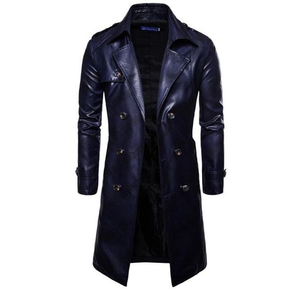 

мужская весенне-осенняя корейская версия нового модного бутика handsome dark lines двубортная кожаная куртка / m-3xl, Black