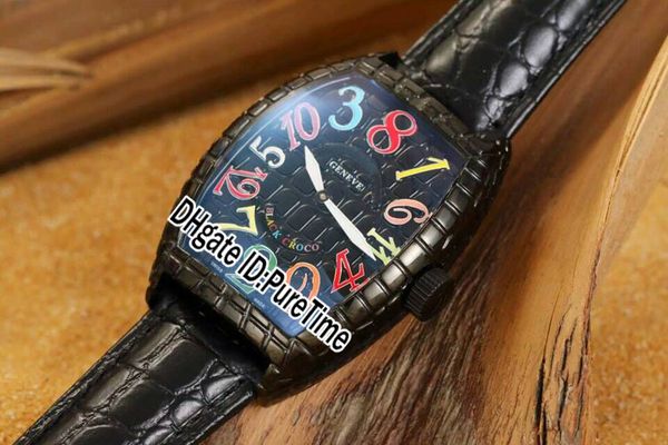 

new black croco 8880 crazy hours 3d cracking all black dial color number mark automatic mens watch leather strap watches puretime a72b2, Slivery;brown
