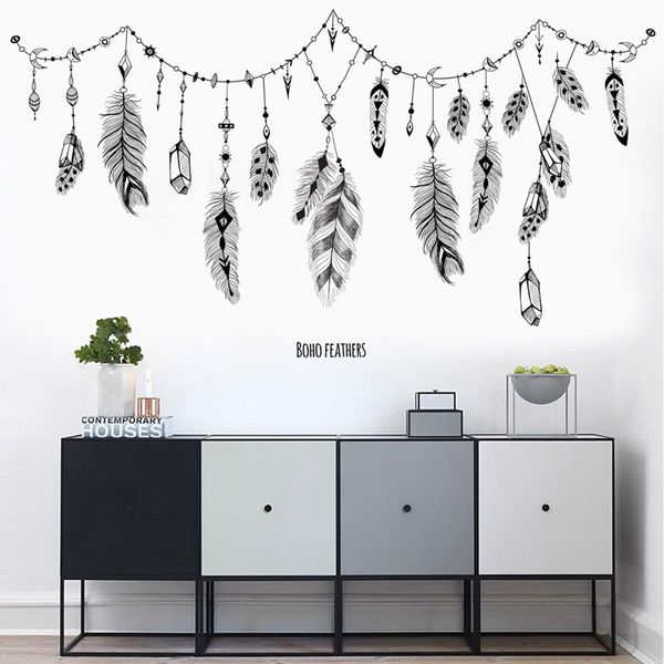 

large size black feather hang decorations wall sticker kids rooms room decoration muurstickers voor kinderen kamers decor