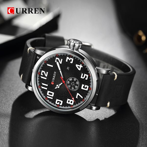 

male clock curren genuine leather strap men's wristwatch display week date quartz-watch fashion business men watches, Slivery;brown