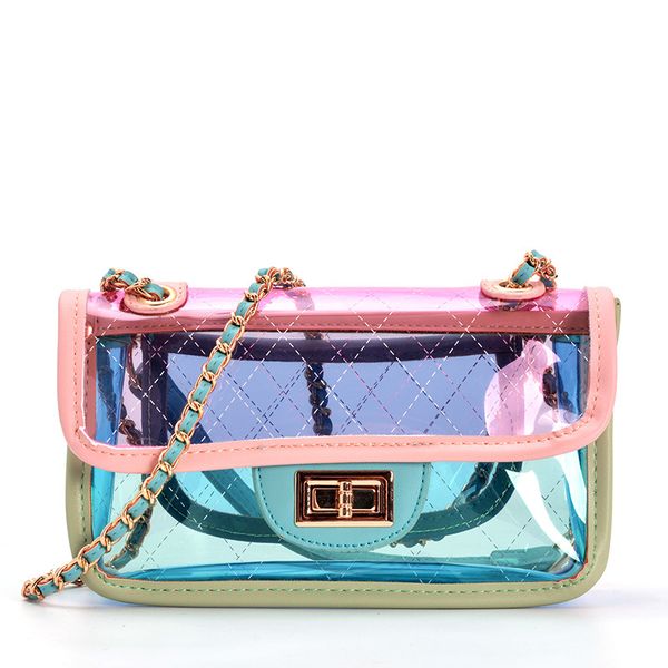 

2018 new transparent bag tide ins mini jelly bag crossbody diamond lattice chain