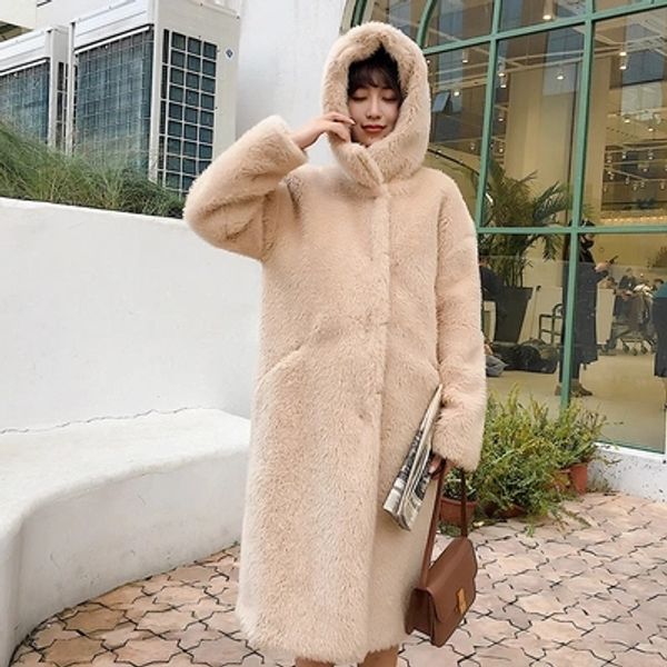 

2018 новый с капюшоном свободные искусственного меха ягненка пальто c30, Black