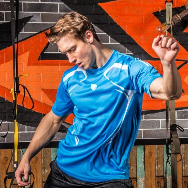 

men's running t shirt professional quick dry sport short sleeve t shirt gym training breathable clothing for men sportswear, Black;blue