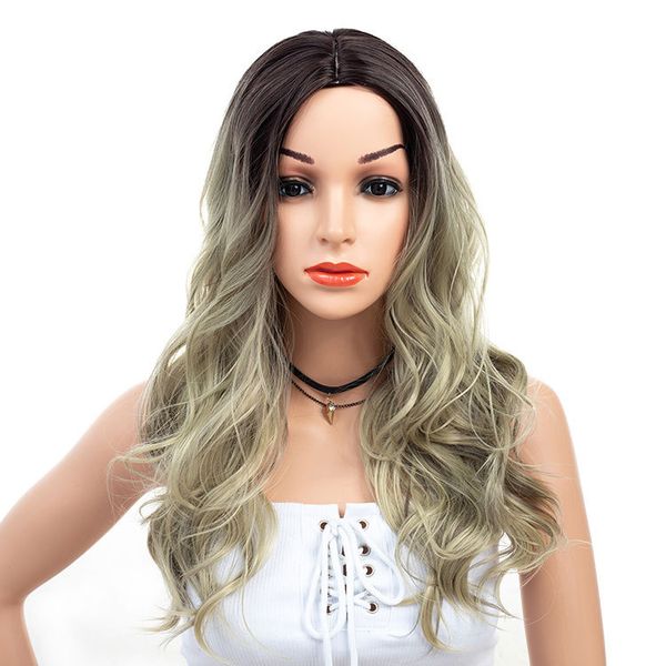 Women Long Synthetic Wig Body Wave Fashion Ombre Black Grey Hair Cheap Side Bang Wigs Chemical Headgear Dyed Partial Fiber Wig Wigs For Black Women