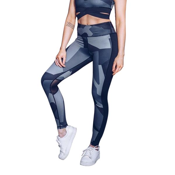 

2018 new print mesh patchwork women yoga pants high waist slim sports leggings push up gym fitness high elastic trousers, White;red