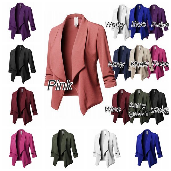 Moda europea nuovo risvolto giacca tinta unita pieghettata a maniche lunghe bianco rosa viola verde nero blu supporto lotto misto