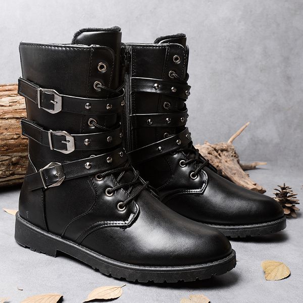 Hot Sale Mens Leather Rivet Flat Heel Military Combat Knee High Boots Shoes Size