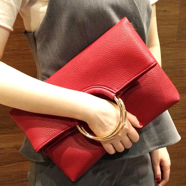 

fold women envelope bag pu leather women clutch handbags large capacity shoulder bags
