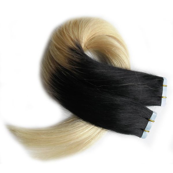 1B / 613 OMBRE Brazilian Skife Tape Extensões de cabelo 40 peças diretamente para construir sobre a fita de cabelo natural Extensões de cabelo humano