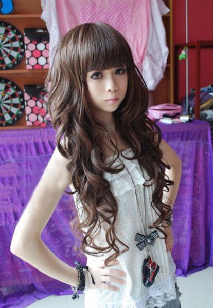

halloween women's curly wavy cosplay costume wigs long full hair wig, Black