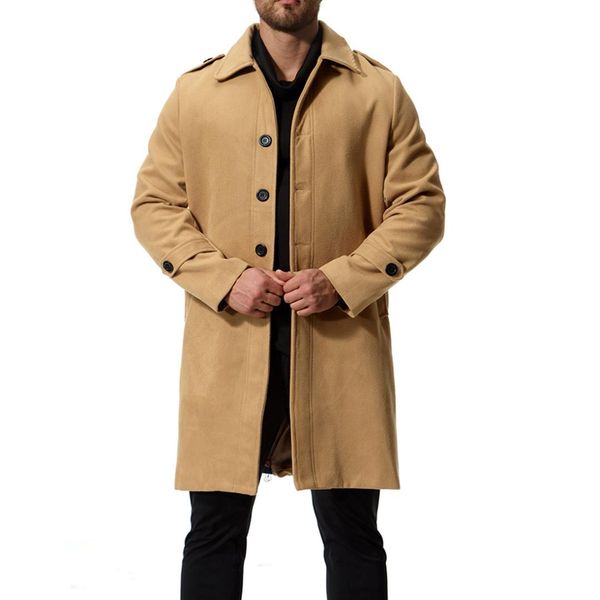 

2018 autumn winter classic vintage stylish coat fine long woolen coat men windbreaker casual long wool for men, Tan;black